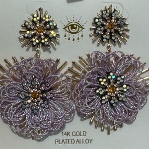 Eye Candy Gold and Lavender Floral Earrings